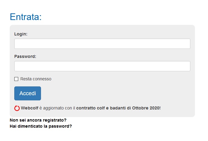 Accesso della colf o badante per sito Webcolf Accesso della colf o badante per sito Webcolf